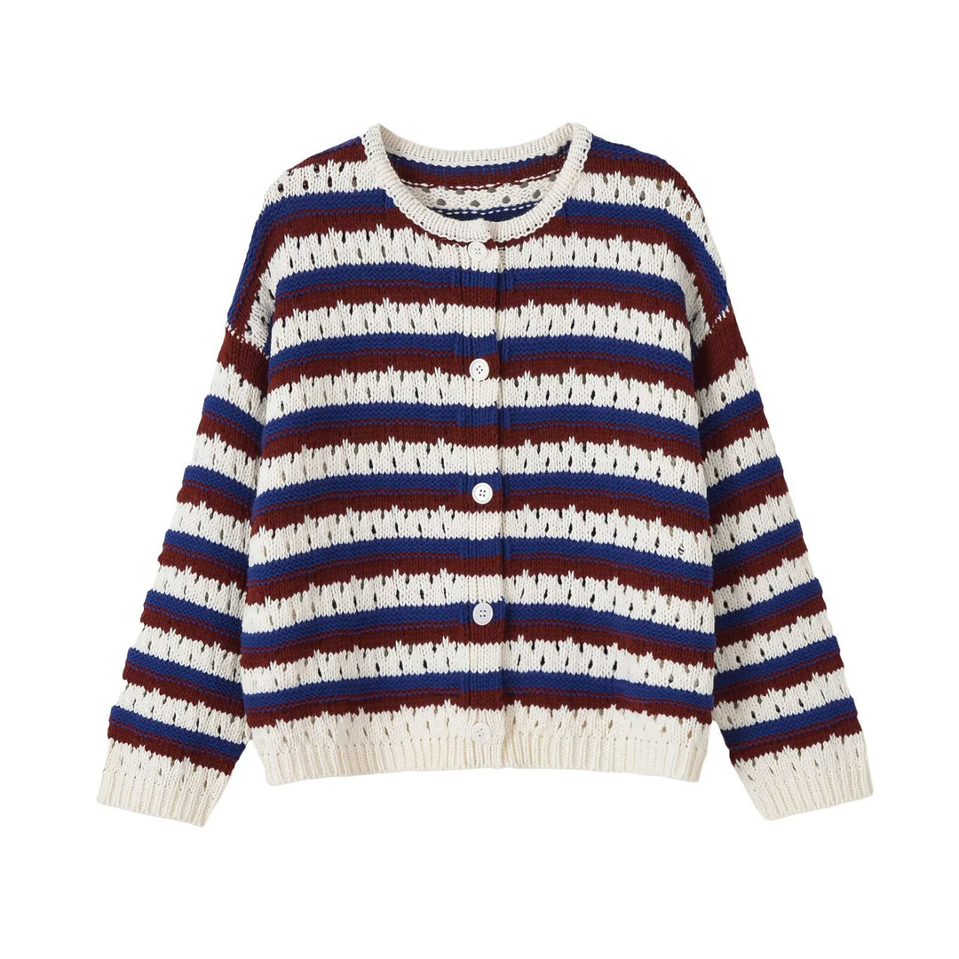 Damen Locker gestrickte Ajour-Cardigan mit Knopfleiste Drune