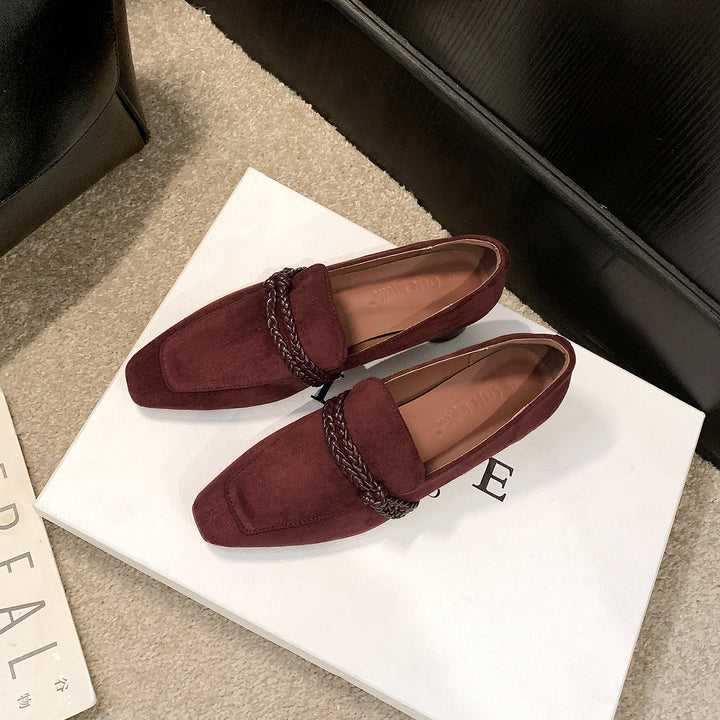 Damen Veloursleder-Loafer mit geflochtenem Riemendetail und niedrigem Blockabsatz Drune