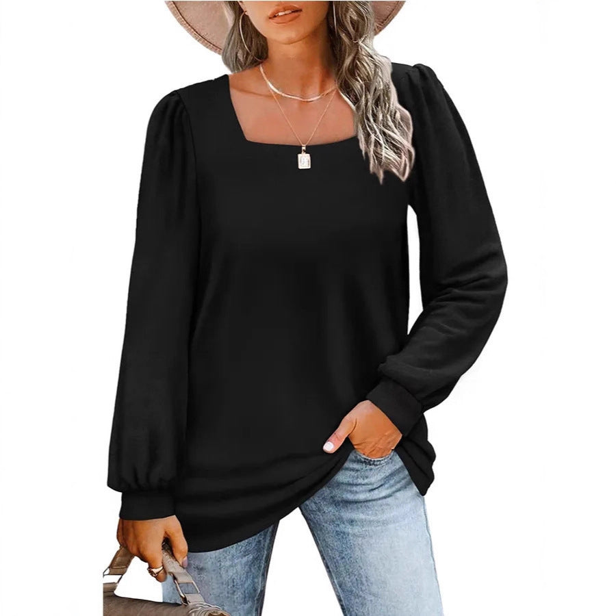 Damen Legerer Feinstrick-Pullover mit quadratischem Ausschnitt, Puffschulter und Bündchen Drune