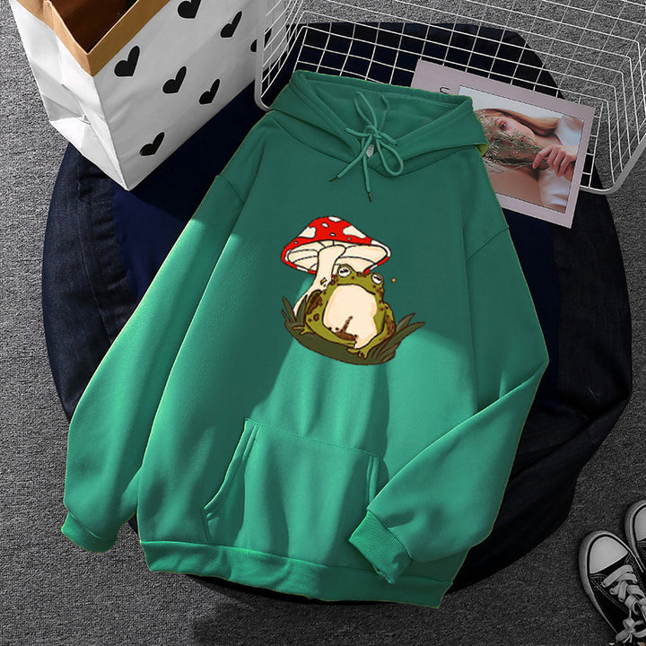 Damen nan weitgeschnittener Kapuzenpullover mit Gothic-Statementprint und Kängurutasche Drune