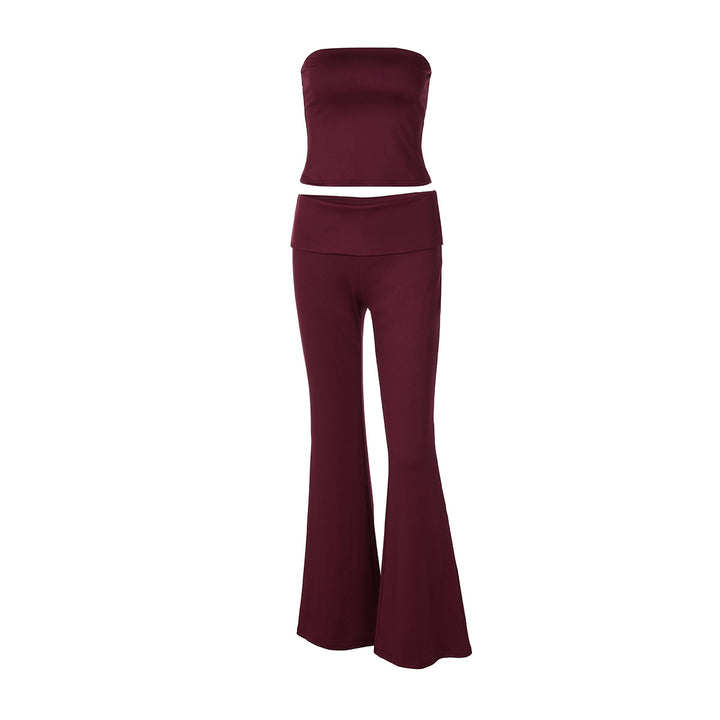 Damen Hochwertiges, figurbetontes Oberteil und Flared Hose Set Drune