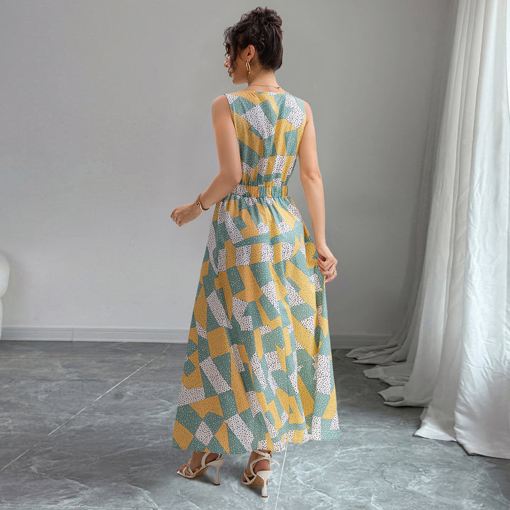 Damen Maxi-Kleid mit V-Ausschnitt und geometrischem Muster Drune