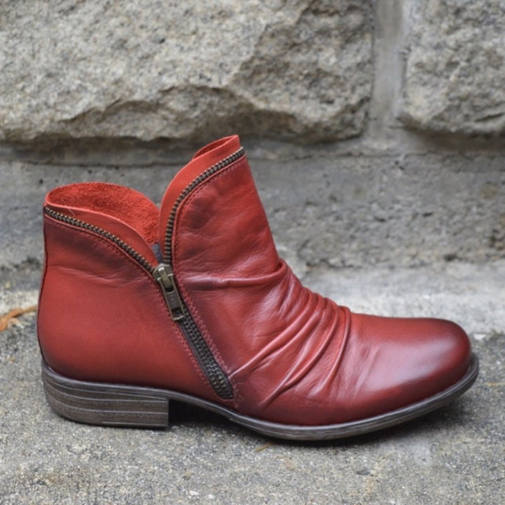 Damen Slouch‑AnklDruneoots aus Leder mit seitlichem Reißverschluss und niedrigem Blockabsatz Drune