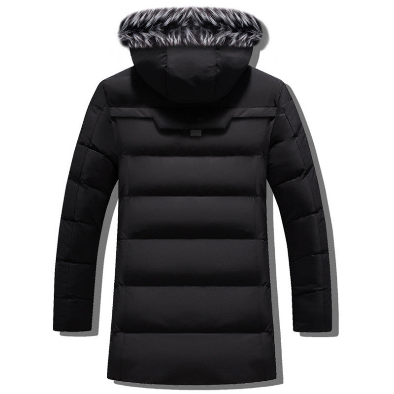 Herren Langer Thermo-Parka mit Kunstfellkapuze, Chevron-Steppung und Fleece-Innenfutter Drune