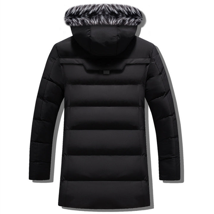 Herren Langer Thermo-Parka mit Kunstfellkapuze, Chevron-Steppung und Fleece-Innenfutter Drune