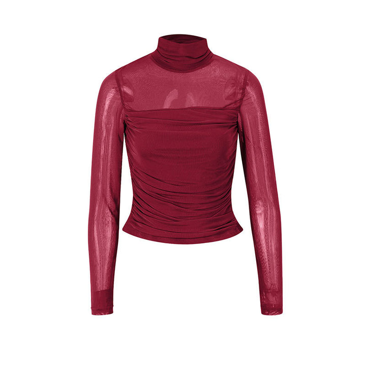 Damen Langarmshirt mit eleganter Raffung und transparentem Design Drune