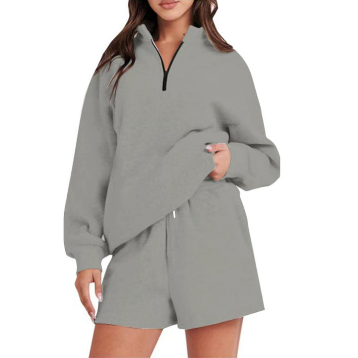 Damen Sportlicher Sweatshirt-Hosen-Set mit hohem Kragen und praktischem Reißverschluss Drune