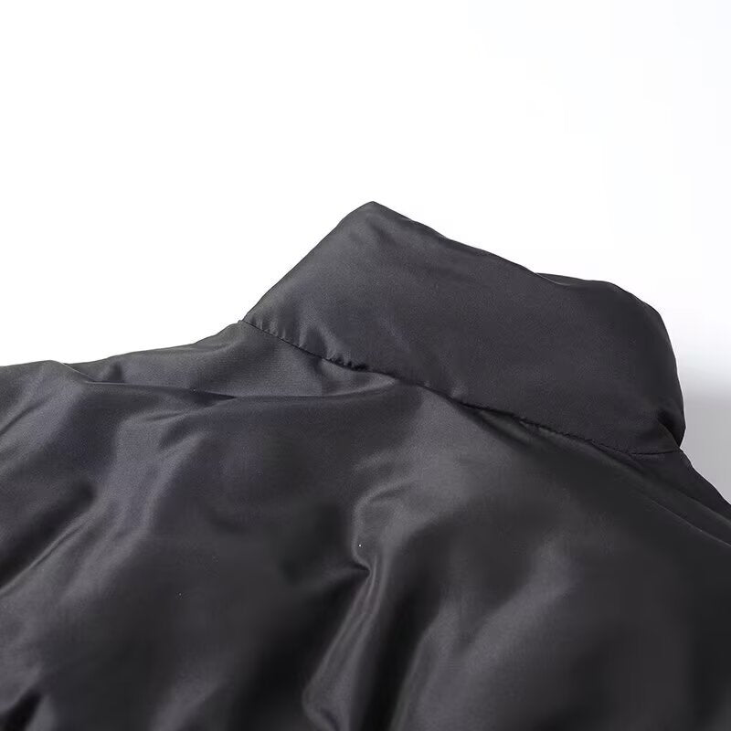 Damen Kurz geschnittene wattierte Pufferjacke im Bomberstil mit hohem Stehkragen und elastischem Bund Drune