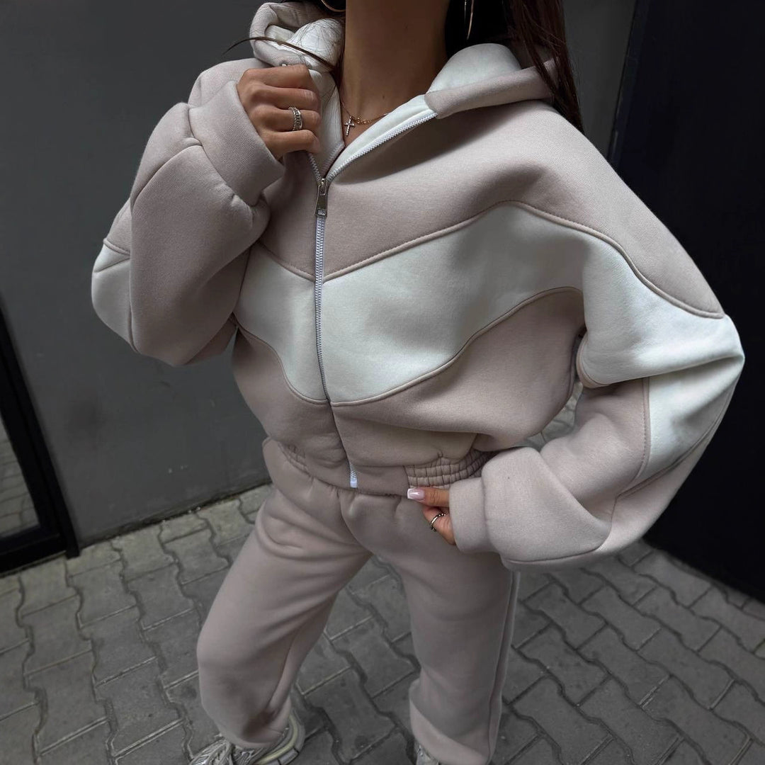 Damen Athleisure-Zweiteiler aus schwerem Neopren-Fleece mit geometrischen Teilungsnähten und hoher Taille Drune
