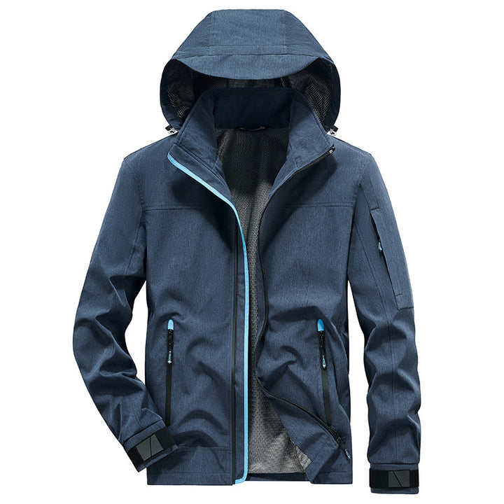 Herren Atmungsaktive Softshell-Outdoorjacke mit Kapuze, verschweißten Reißnähten und Ärmel-Tasche Drune