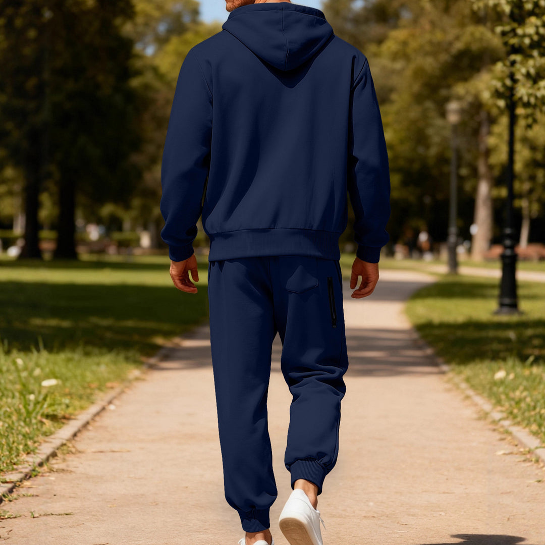 Herren nan Kapuzensweat-Set mit durchgehendem Reißverschluss, Kängurutasche und konischer Jogginghose mit Reißverschlusstaschen Drune