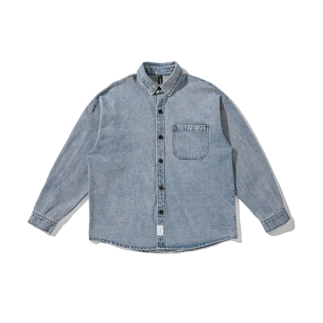 Herren Overshirt aus gewaschenem Denim mit abgerundetem Saum Drune