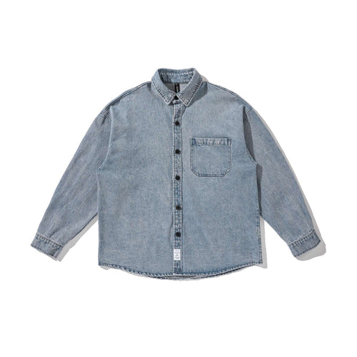 Herren Overshirt aus gewaschenem Denim mit abgerundetem Saum Drune