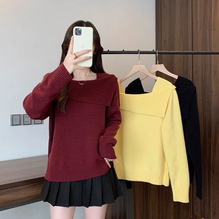 Damen modischer Pullover mit asymmetrischem Ausschnitt Drune