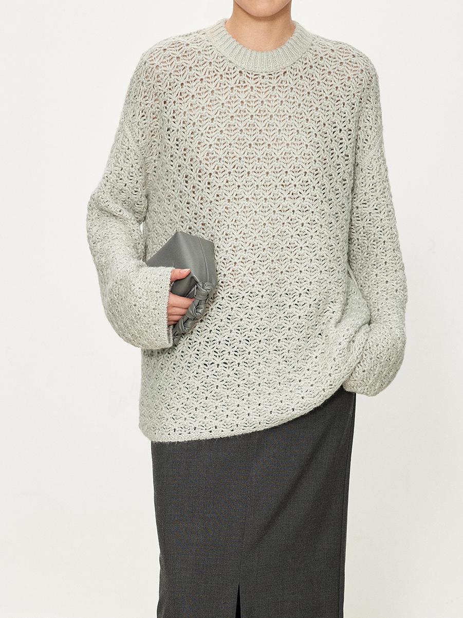 Damen luftiger Strickpullover mit offener Struktur Drune