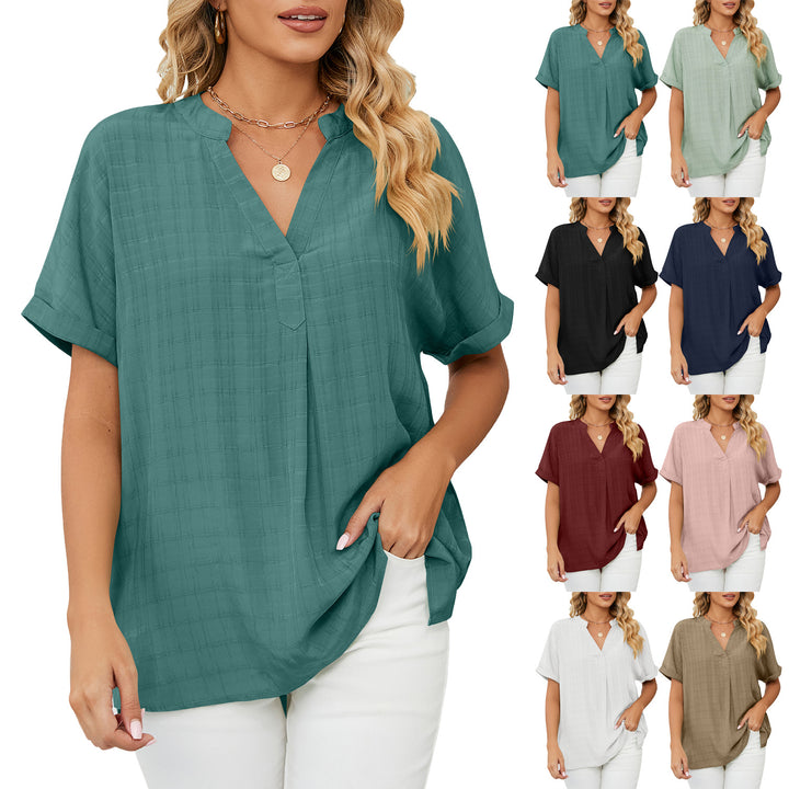 Damen V-Ausschnitt Bluse mit lässigem Schnitt und dekorativer Struktur Drune