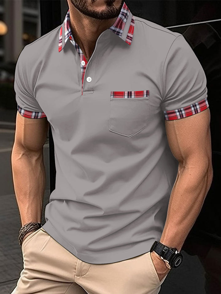 Herren Kurzarm-Casual-Polo mit markanten Karodetails Drune