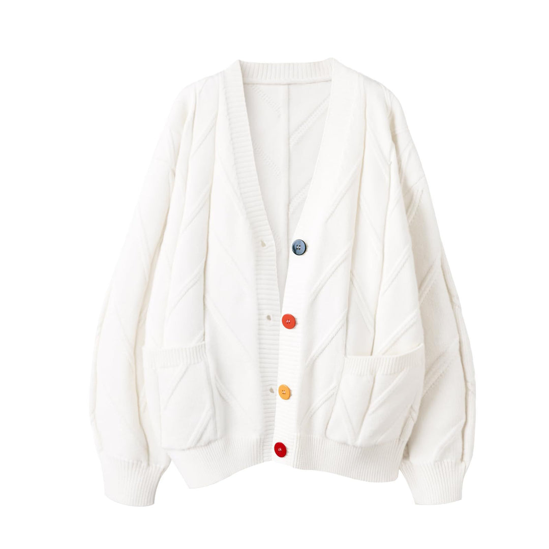 Damen Stylischer Strickcardigan mit bunten Knöpfen und aufwendigem Design