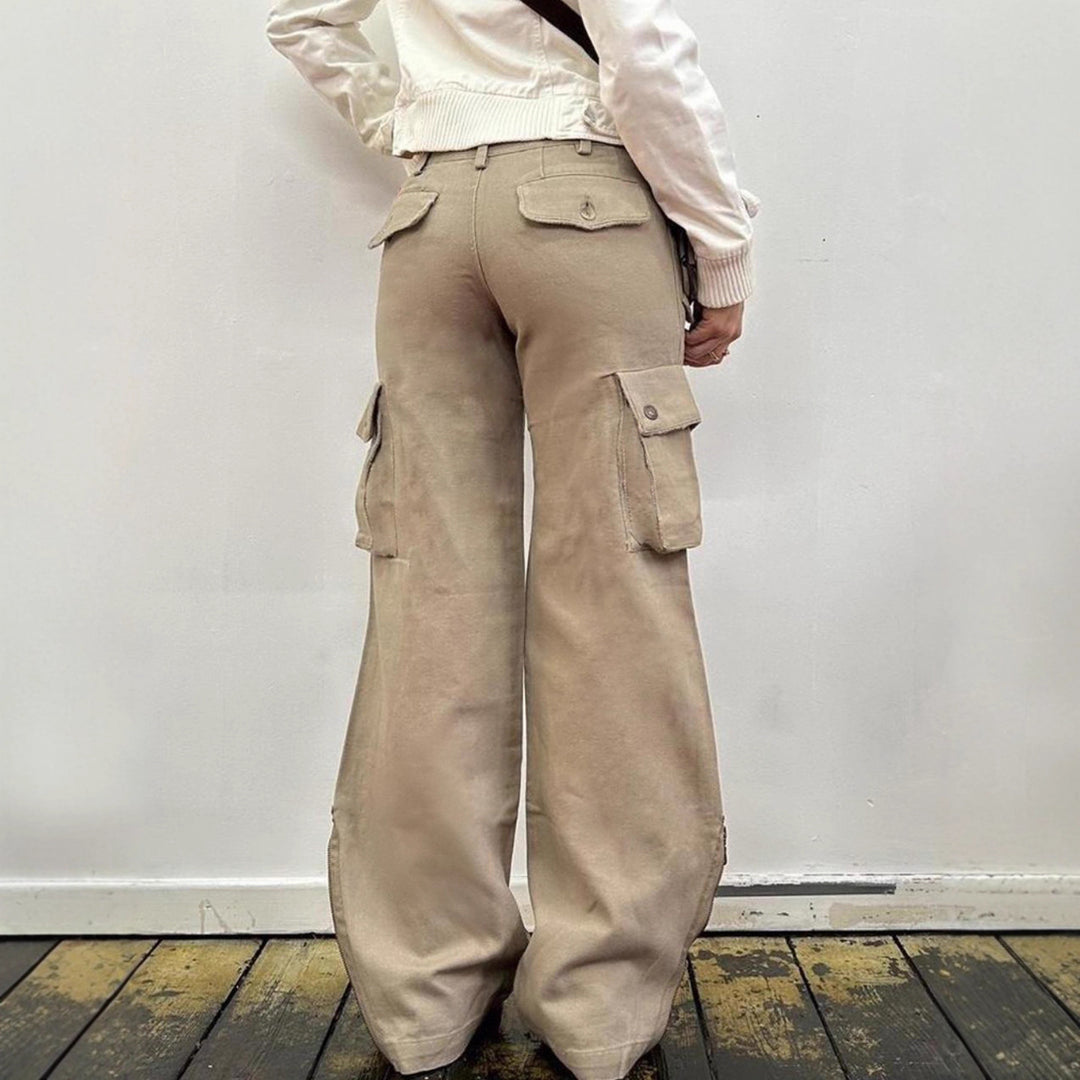 Damen lockere Cargo-Hose mit praktischen Taschen und weitem Bein Drune