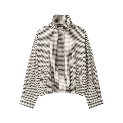 Damen nan kurz geschnittene karierte Blousonjacke mit Stehkragen elastischem Saum und verdeckter Reißverschluss Drune