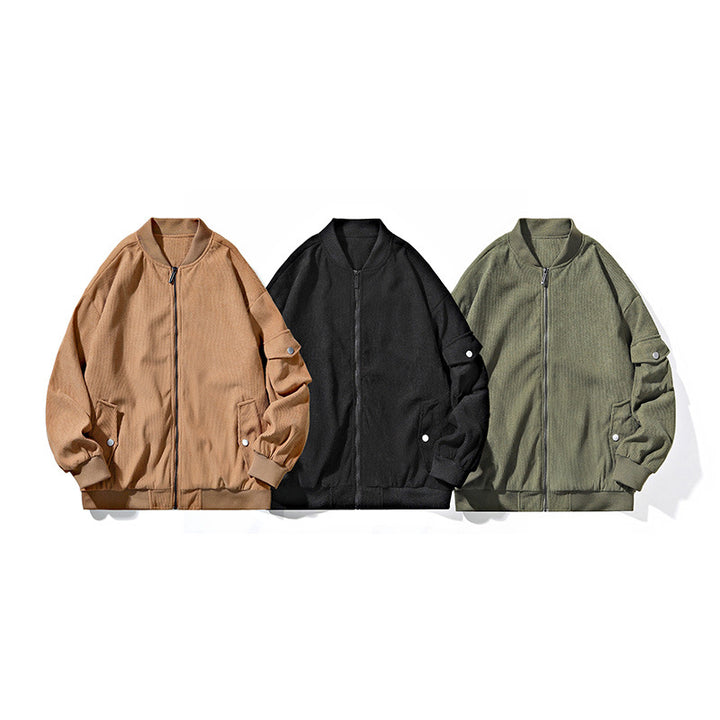 Herren Bomberjacke im Cordstruktur-Look mit Utility-Ärmeltasche, verdecktem Reißverschluss & gerippten Bündchen Drune