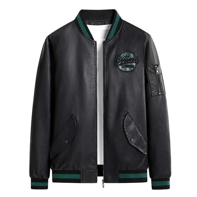 Herren Modische Kunstleder-Bomberjacke mit praktischen Taschen Drune