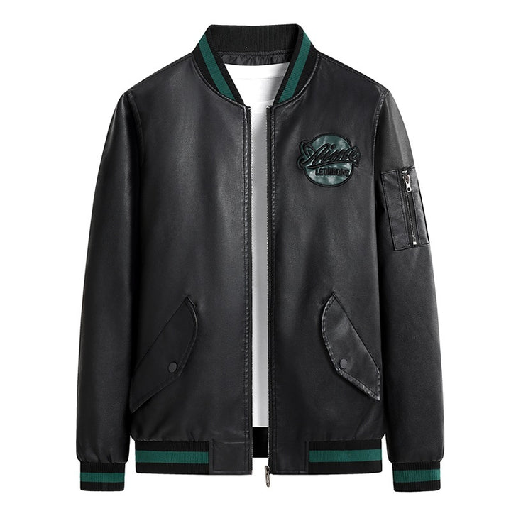 Herren Modische Kunstleder-Bomberjacke mit praktischen Taschen Drune