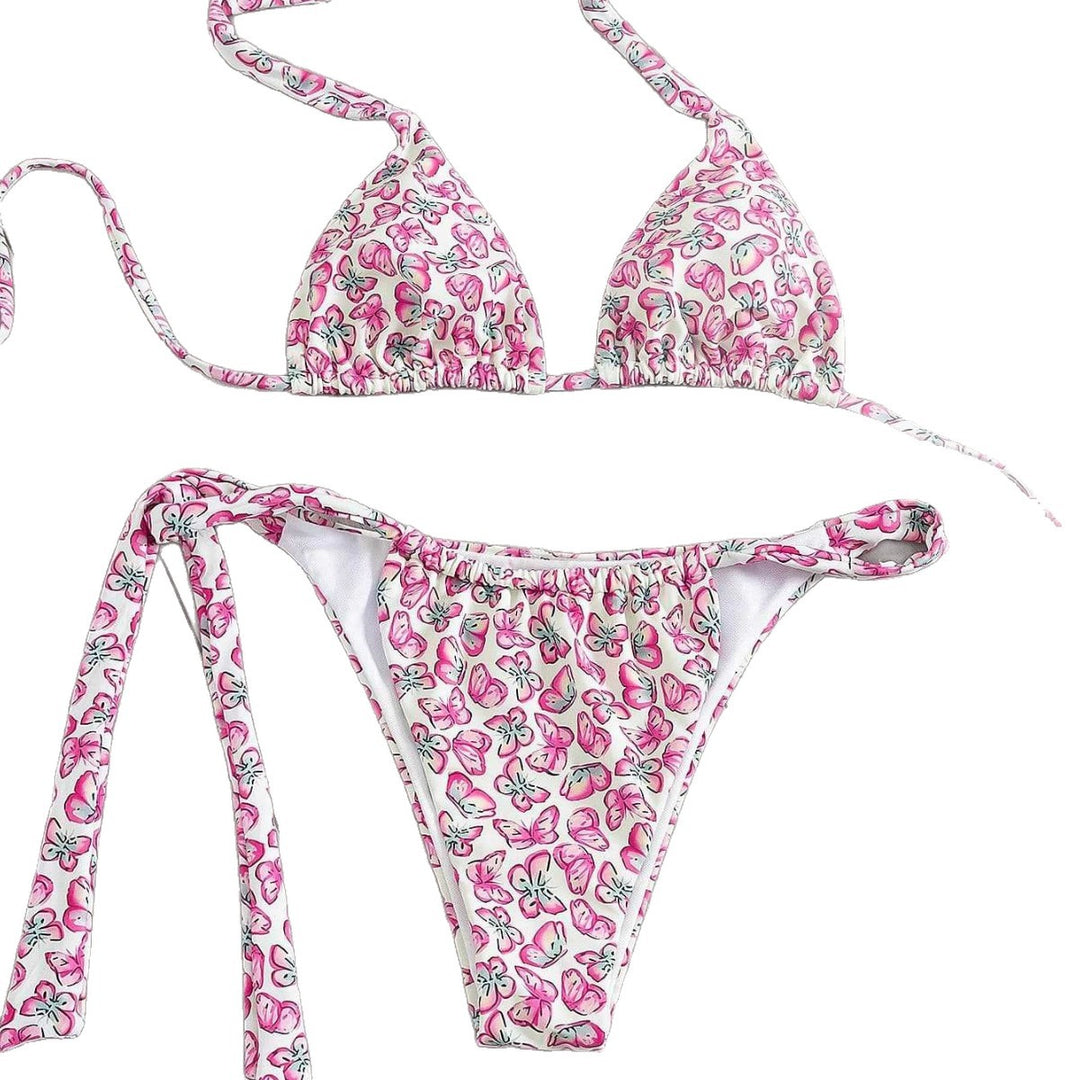 Damen Floral Triangel-Bikini mit seitlichen Bindebändern Drune