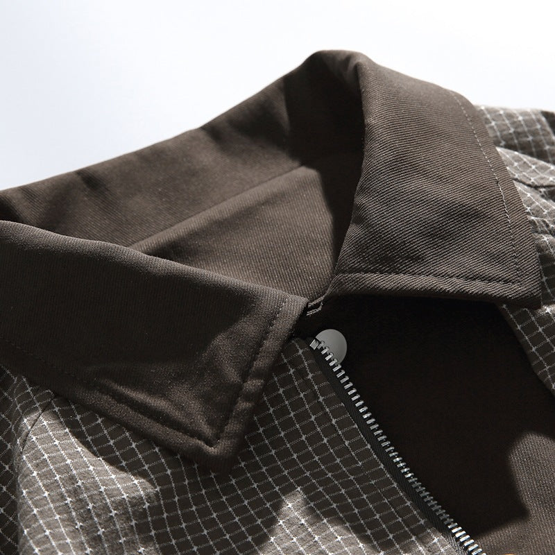 Herren Karierte Oversize-Hemdjacke im Coach-Stil mit Cordkragen Drune