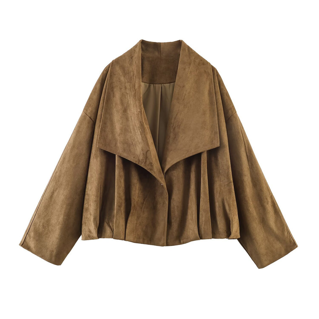 Damen Oversized Wasserfalljacke im Veloursleder-Look Drune