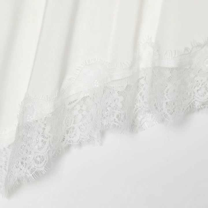Damen Asymmetrische Langarmbluse mit Spitzenbesatz und Rundhalsausschnitt Drune