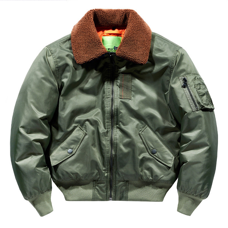 Men's  Sherpa-Collar Insulated Pilot Bomber with Sleeve Utility Pocket Drune