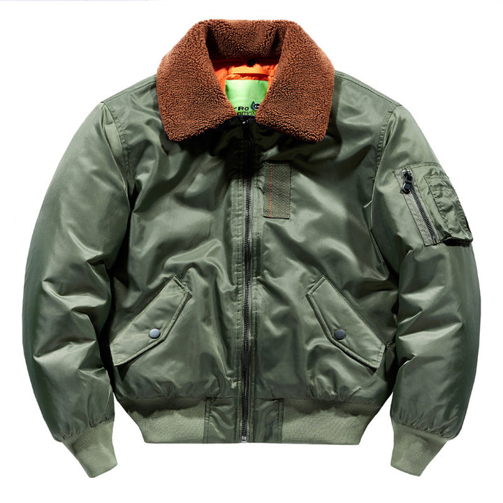 Men's  Sherpa-Collar Insulated Pilot Bomber with Sleeve Utility Pocket Drune