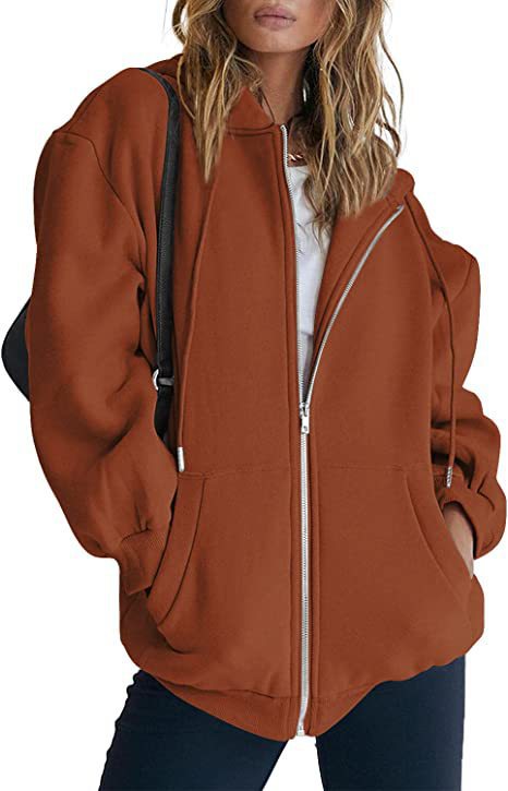 Damen nan oversized Kapuzenjacke mit durchgehendem Reißverschluss Kängurutaschen und weichem Sweatmaterial Drune