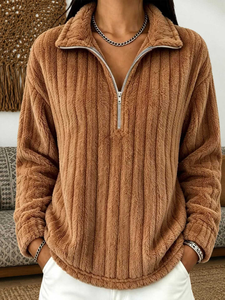 Damen Kuscheliger Plüsch-Halfzip-Pullover mit Stehkragen Drune