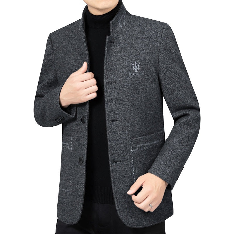 Herren Kurzmantel mit Stehkragen und aufgesetzten Taschen aus Wollmischung Drune