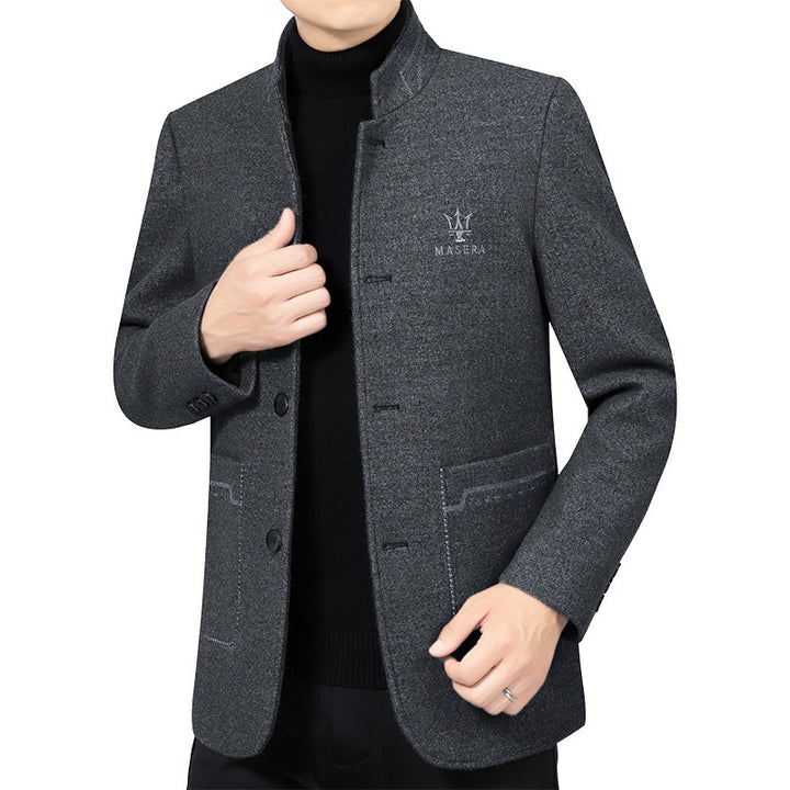 Herren Kurzmantel mit Stehkragen und aufgesetzten Taschen aus Wollmischung Drune