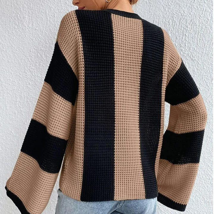 Damen Trendiger Strickpullover mit weitem Schnitt und Blockstreifen Drune