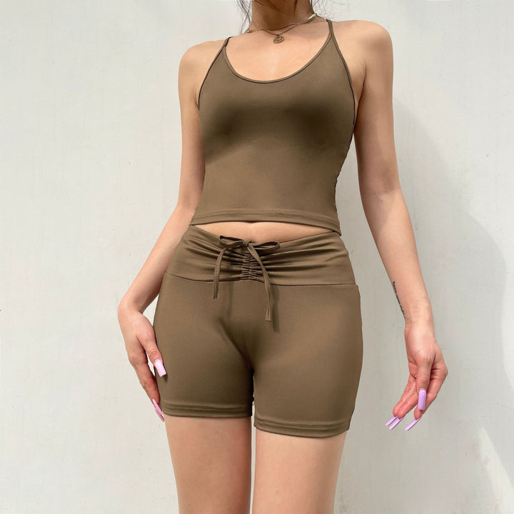 Damen Sportliches Crop-Top und Shorts-Set mit verstellbarem Bund Drune