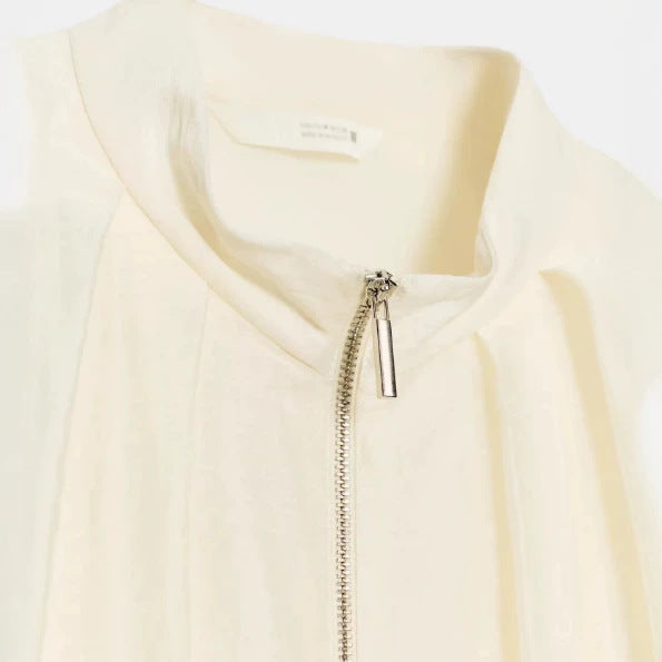 Damen Oversize‑Blousonjacke mit schimmernder Satin‑Optik, Stehkragen und Tunnelzugsaum Drune
