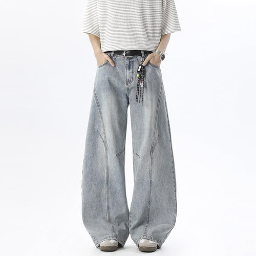 Herren Weite Baggy-Jeans mit hoher Taille, extra weitem Bein und dekorativen Teilungsnähten Drune
