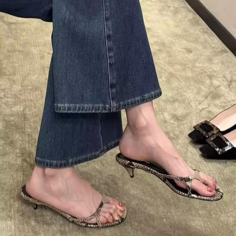 Damen Zehentrenner-Sandalen mit modischem Schlangenleder-Design und elegantem Absatz Drune