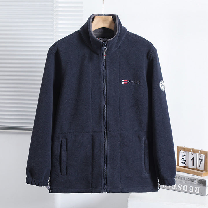 Herren nan Fleecejacke mit Stehkragen, durchgehendem Reißverschluss, zwei Eingrifftaschen und elastischen Bündchen Drune
