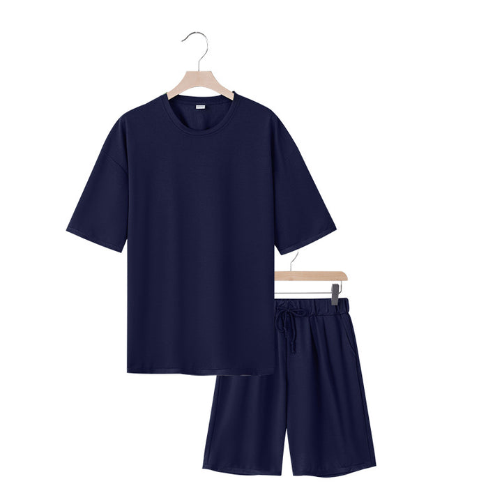 Herren nan entspannter Jersey-Set mit verlängertem Rundhals-T-Shirt und elastischen Kordelzug-Shorts Drune