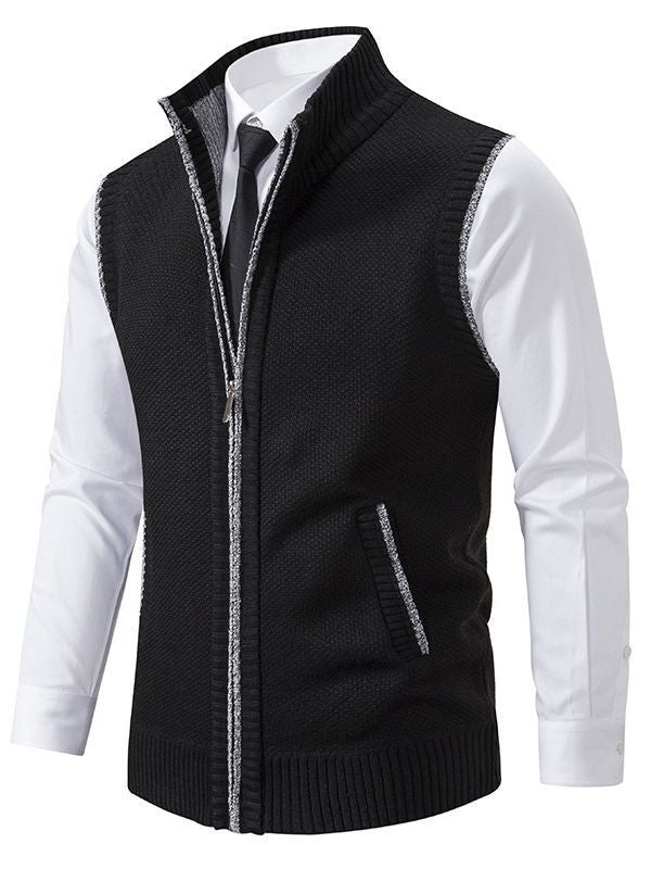 Herren elegante Strickweste mit hohem Kragen und praktischen Reißverschlusstaschen Drune
