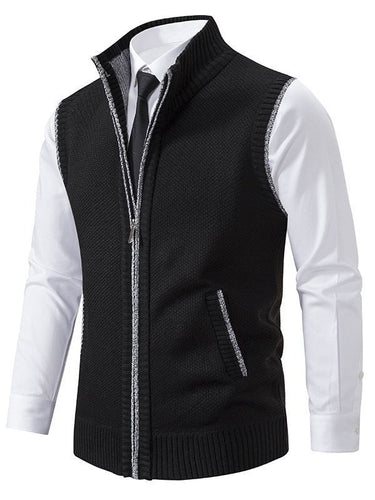 Herren elegante Strickweste mit hohem Kragen und praktischen Reißverschlusstaschen Drune