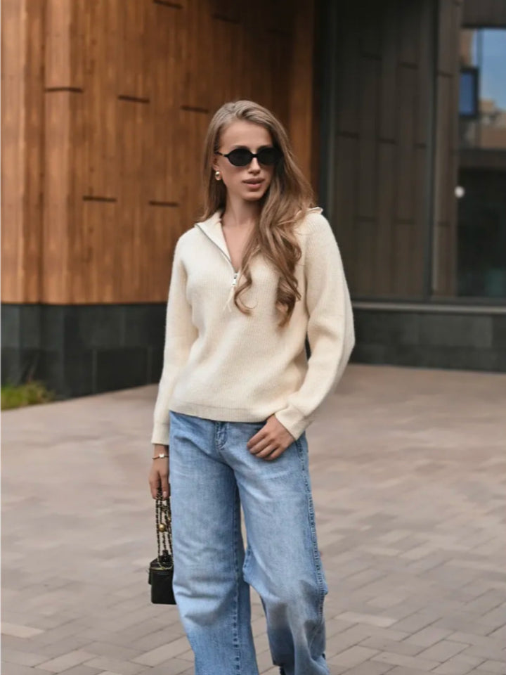 Damen Eleganter Pullover mit halbem Reißverschluss Drune