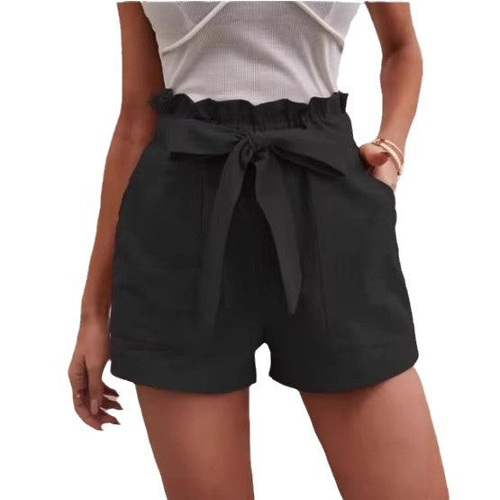 Damen Hohe Taillierung Paperbag Shorts Drune
