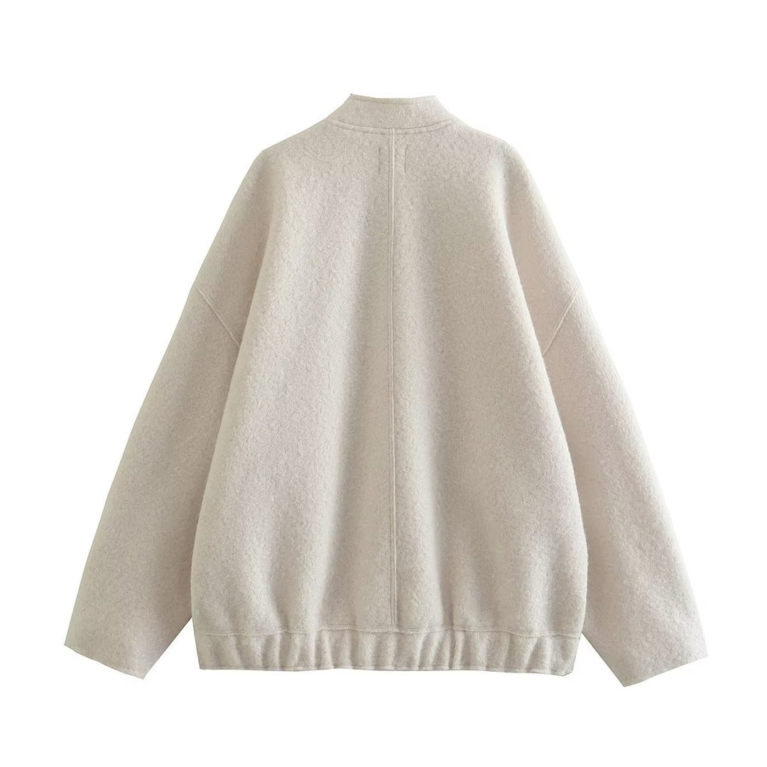 Damen flauschige Oversized-Jacke mit praktischen Taschen und elegantem Stehkragen Drune