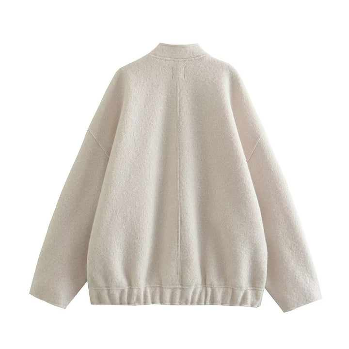Damen flauschige Oversized-Jacke mit praktischen Taschen und elegantem Stehkragen Drune